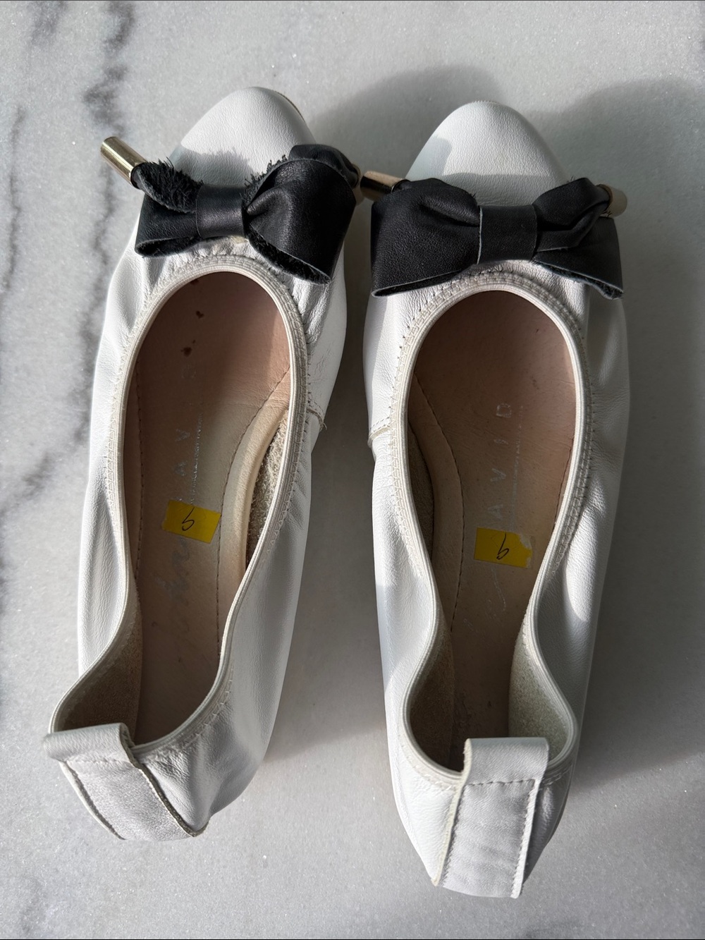 Women's White Ballet Flats with Black Bow made in Spain